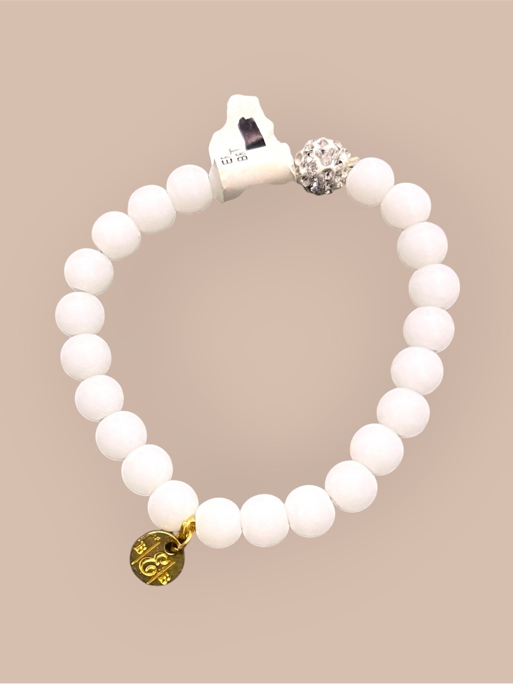 Erimish White Beaded Bracelet with Gold Tone Charm